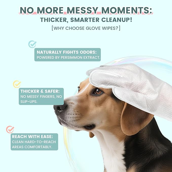 IMMHABI 100 Count Pet Glove Wipes, Cleaning & Deodorizing for Dogs & Cats, Hypoallergenic Dog Bath Wipes with Natural Persimmon Tannin, Unscented Wipes for Ears, Fur, Paws