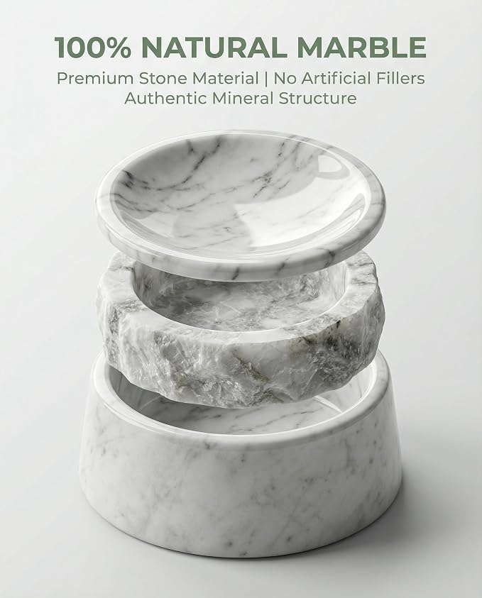OOBOOB Natural Marble Dog Bowls, Non-Slip Heavy Weight Dog Food Bowl & Dog Water Bowl with Minimalist Design, Premium Marble Texture Pet Bowl for Small to Medium Dogs & Cats