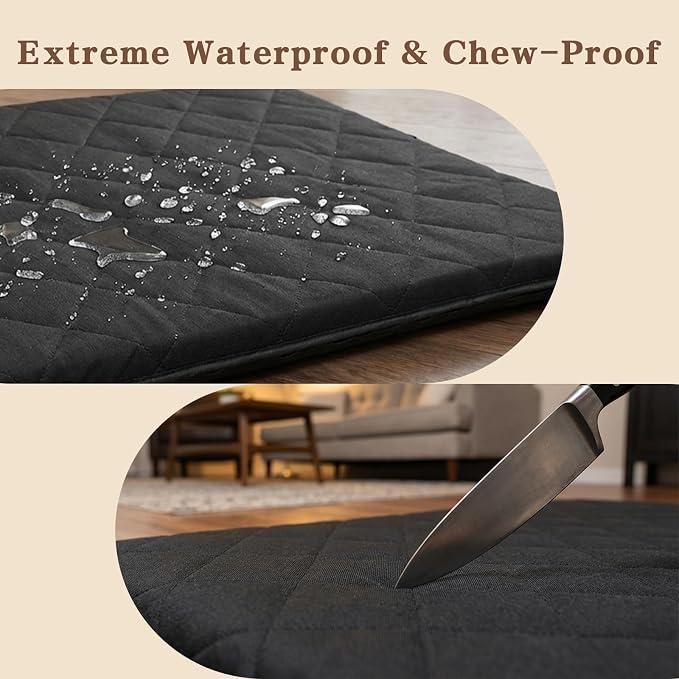 41"x27" Indestructible Dog Bed, Orthopedic High-Density Foam, Chew Resistant Waterproof Crate Mat, Corner Straps for Aggressive Chewers, Machine Washable with De-Shedding Glove, L