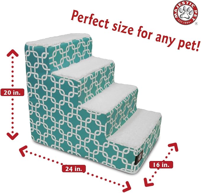 Majestic Pet 4 Step Portable Dog Stairs for Small Dogs to get on Bed Supports 250 lbs or Less – Dog Steps for High Bed with Machine Washable Cover –Pet Stairs for Cats Links Teal