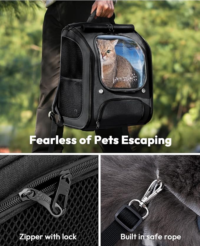 Pecute Cat Backpack Carrier, Large Space Cat Bubble Backpack, Breathable Cat Carrier, Shaded Dog Backpack Carrier, Ergonomic 3D Design for Travel, Hiking, Walk, Suitable for Shopping, Car, Vet, Black
