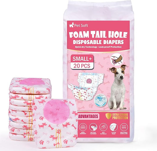 Pet Soft Disposable Dog Diapers - Female Dog Diapers with Adjustable Foam Tail Hole, Ultra Protection Puppy & Cat Diapers Wetness Indicator for Dogs in Heat or Incontinence,20pcs (S+,Red)
