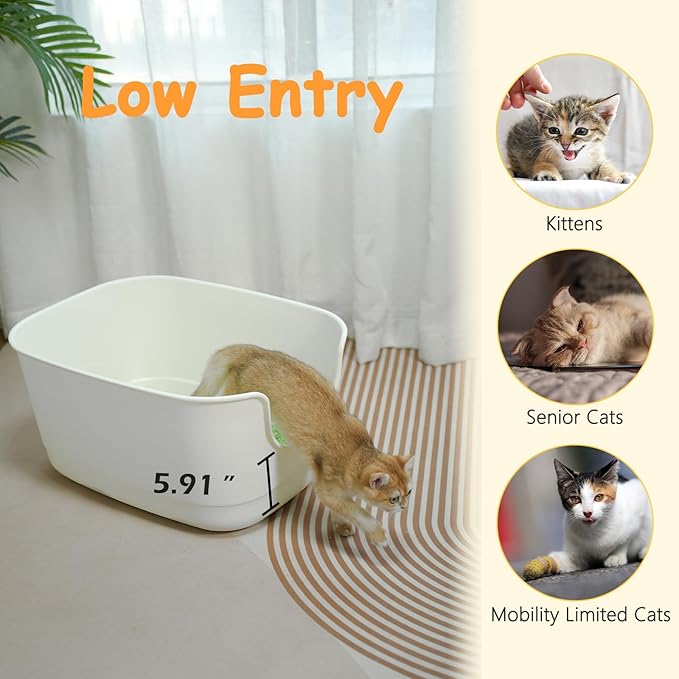 SpaceTime Extra Large Litter Box with High Sides,24.2" Lx16.3 Wx12.9 H XL Multi Cat Litter Pan for Kitty,Cat Boxes for Indoor Cats,Jumbo Litter Boxes for Big Cats,Anti-Splashing,Easy to Clean (Grey)