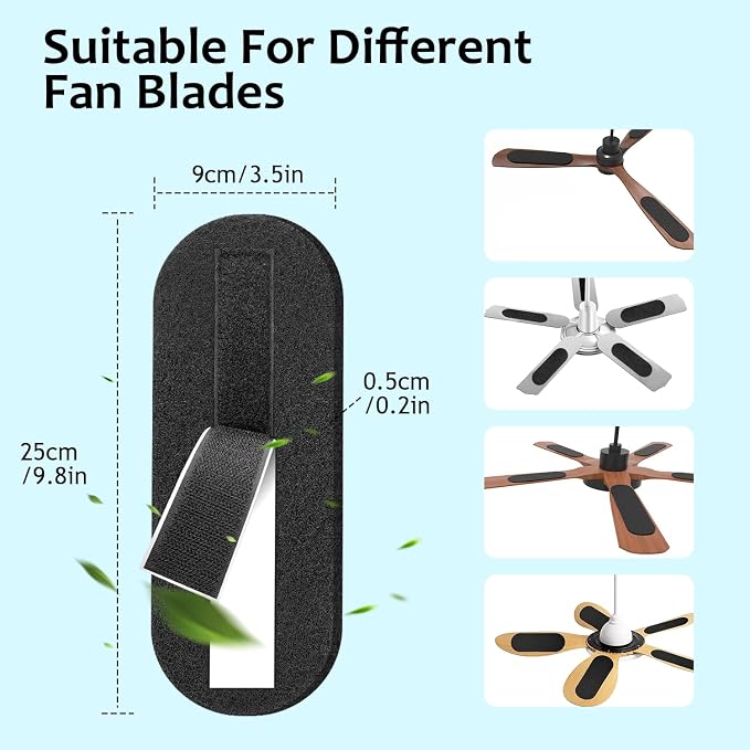 2026 Upgrade 10pcs Ceiling Fan Filters for Blades Easy-Stick Strong Fixity Activated Coconut Carbon Fan Filter for Ceiling Fan, Universal Fan Blade Air Fresh Purifier Cat Litter Box Filter, Black