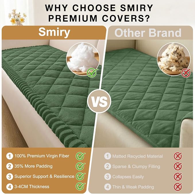 Smiry Couch Cover for Dogs, Non Slip Washable Pet Sofa Protector for Large Dogs, Cats, Fuzzy Plush Sofa Covers Backrest & Armrest, Against Fur, Dirt & Scratch Resistant, Green, 27.6"×27.6"