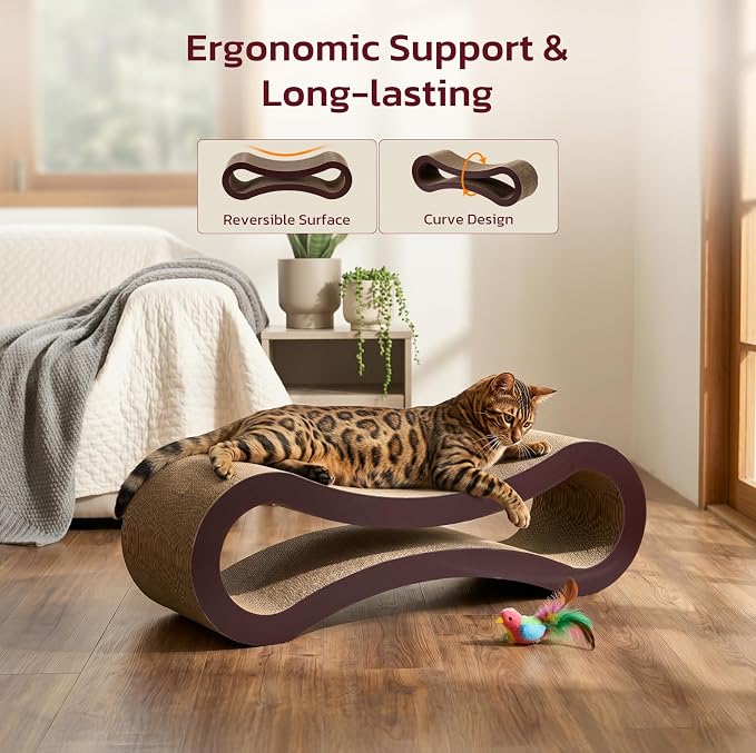 Extra Large Cat Scratcher Cardboard Bed, 34" Horizontal Cat Scratcher Cardboard Lounger, 100% Recyclable & Reversible Durable Board Pads Prevents Furniture Damage