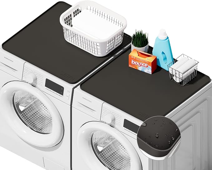 2 PACKS SEIRI Washer and Dryer Topper, 26" x 26" Silicone Dryer Top Protector Mats for Flat Top Surface Cover and Front Load Washing Machine Non-Slip Waterproof Laundry Topper Mat Large (Dark Gray)
