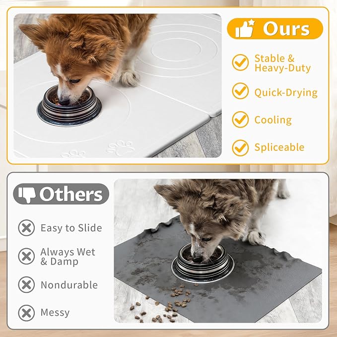 Stone Dog & Cat Food Mat, Bite-Proof Non-Slip Large Diatomaceous Pet Feeding Mat for Puppy Cat, Summer Cooling Quick Drying Dog Cat Water Bowls Mat for Protect Floor (White 24" x 16")