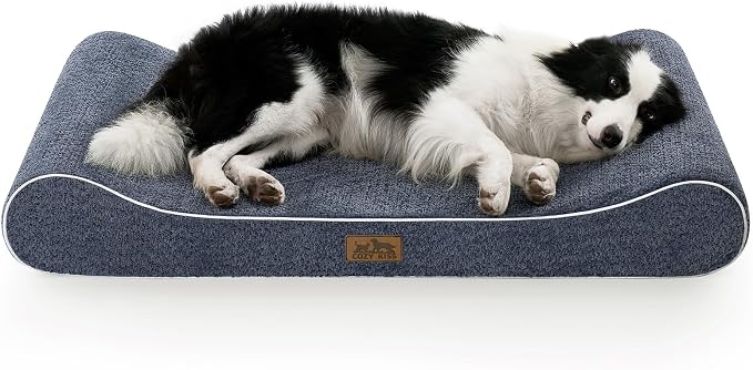 COZY KISS Orthopedic Dog Bed for Large Dogs up to 90 lbs - Removable Washable Cover with Waterproof Lining & Non-Skid Bottom, Cotton-Polyester Blend Boat-Shaped Lounger Mattress, L(45x30x6in), Blue