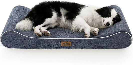 COZY KISS Orthopedic Dog Bed for Large Dogs up to 90 lbs - Removable Washable Cover with Waterproof Lining & Non-Skid Bottom, Cotton-Polyester Blend Boat-Shaped Lounger Mattress, L(45x30x6in), Blue
