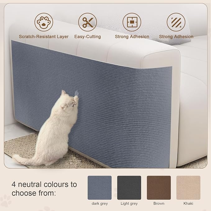 Eunice Cat Scratching Mat, Self-Adhesive Cat Scratch Carpet, Trimmable Replacement Carpet Pad for Tree Wall Cat Scratching Post DIY Couch Protector (Dark Gray, 15.8'' x 158'')