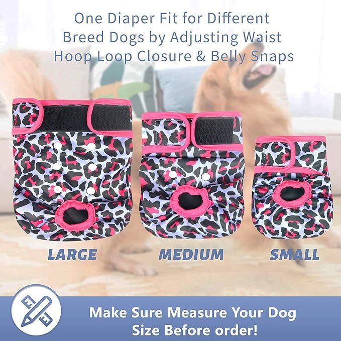 Leekalos Reusable Washable Dog Diapers Female (3 Pack) - Highly Absorbent Doggie Diapers - Size Adjustable Puppy Diapers for Dog Period Panties (Small, Leopard)