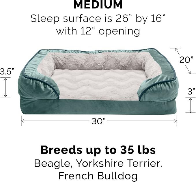 Furhaven Replacement Dog Bed Cover Perfect Comfort Plush & Velvet Waves Sofa-Style, Machine Washable - Celadon Green, Medium