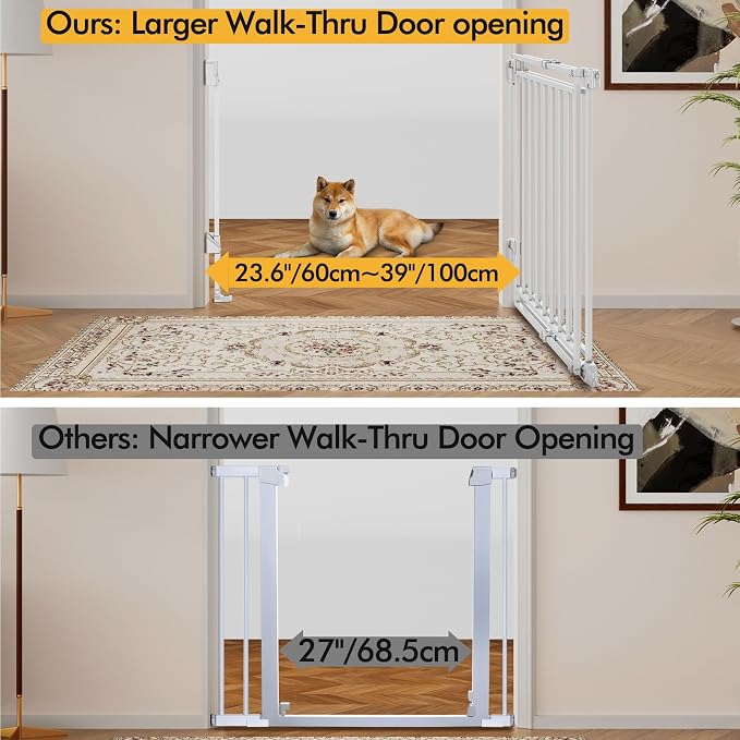 Baby Gate for Stairs & Doorways - Fits Openings 26 to 43 Inches Wide (Must Drill to Install) | 29" Extra Tall with No Bottom Bar | One-Handed Auto-Close Walk-Thru Gate for Kids & Pets, White