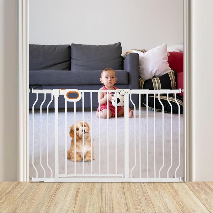 owlie Baby Gate for Stairs 29-52 Inch Wide, Safety Gate for Baby Adjustable Pet Gate with Door Pressure Mounted Gates for Kids Toddler Dogs Extension Kit Indoor Stairway Doorway White (30.5'' Tall)