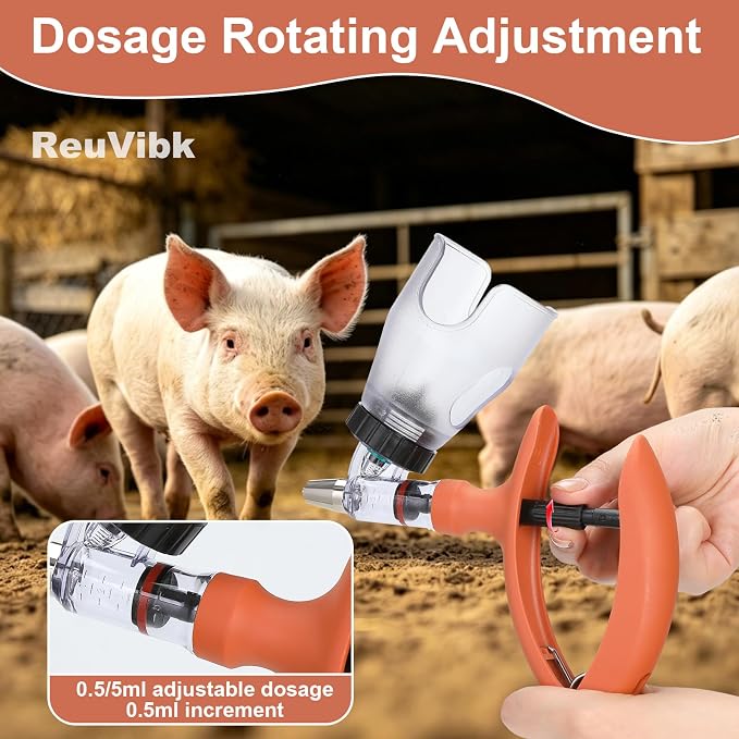 5ML Livestock Syringe, Automatic Self Refill Syringes Continuous Repeating Adjustable Bottle Attachment Livestock Animal Injection Gun with 10 Needles, for Chicken, Duck, Pig, Sheep, Cow Poultry