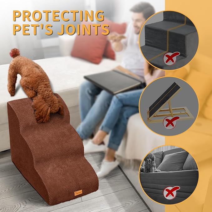 Topmart 3 Tiers Foam Dog Ramps/Steps,Non-Slip Pet Steps,Extra Wide Deep Dog Stairs,High Density Foam Pet Stairs/Ladder,Best for Older Dogs,Cats,Small Pets