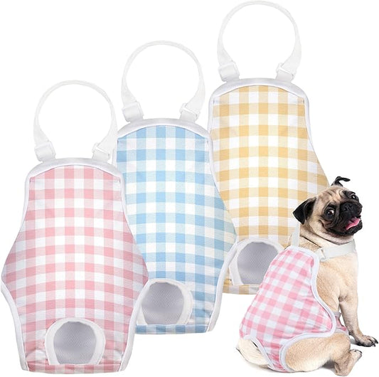MICOOYO Dog Diaper Onesie Sanitary Pantie with Adjustable Suspender Washable Dog Period Panties Doggie Diapers Pet Underwear Female Dogs Diapers for Heat (Striped, S/M)
