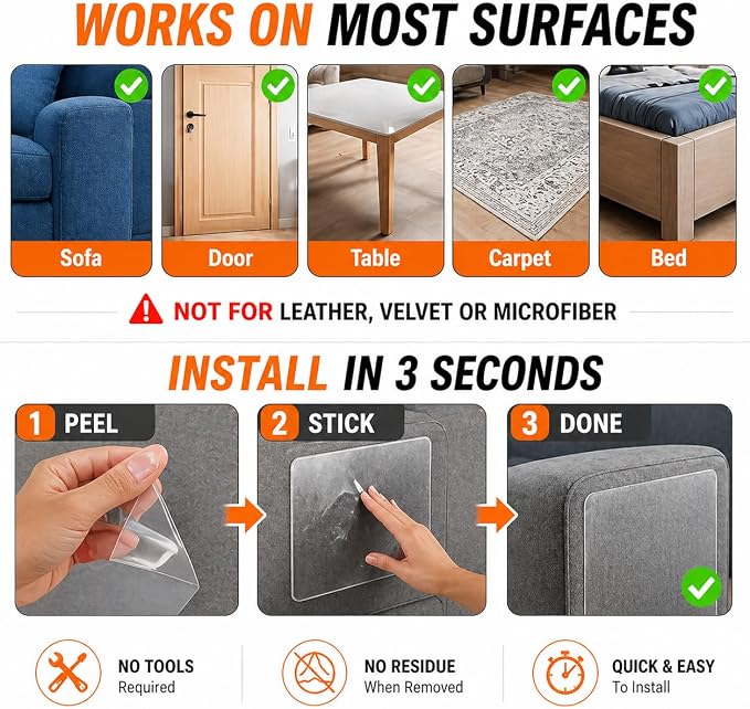 Cat Scratch Furniture Protector 12-Pack – [Non-Reflective] Frosted Matte Couch Guards, Invisible Self-Adhesive Deterrent Tape for Fabric Sofa, No Residue & No Pins, Anti-Scratch Film for Walls