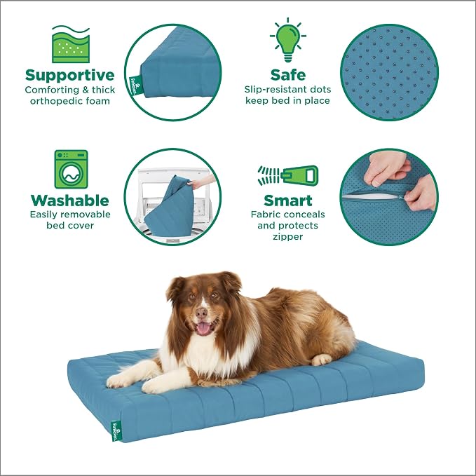 Furhaven Orthopedic Dog Bed – Puffy Quilted Foam Mattress with Removable Washable Cover, Soft & Supportive for Kennels & Crates - Large, Lagoon