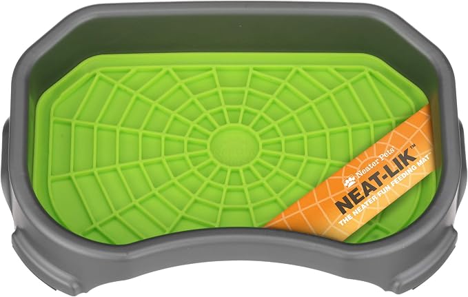 Neater Pets Neat-LIK Dog Lick Mat w/Mess-Proof Tray, Lick Mat for Dogs, Cats, Puppy, Reduces Anxiety & Boredom, Peanut Butter Slow Feeder, Interactive Treat Licking Pad (Green/Gunmetal)