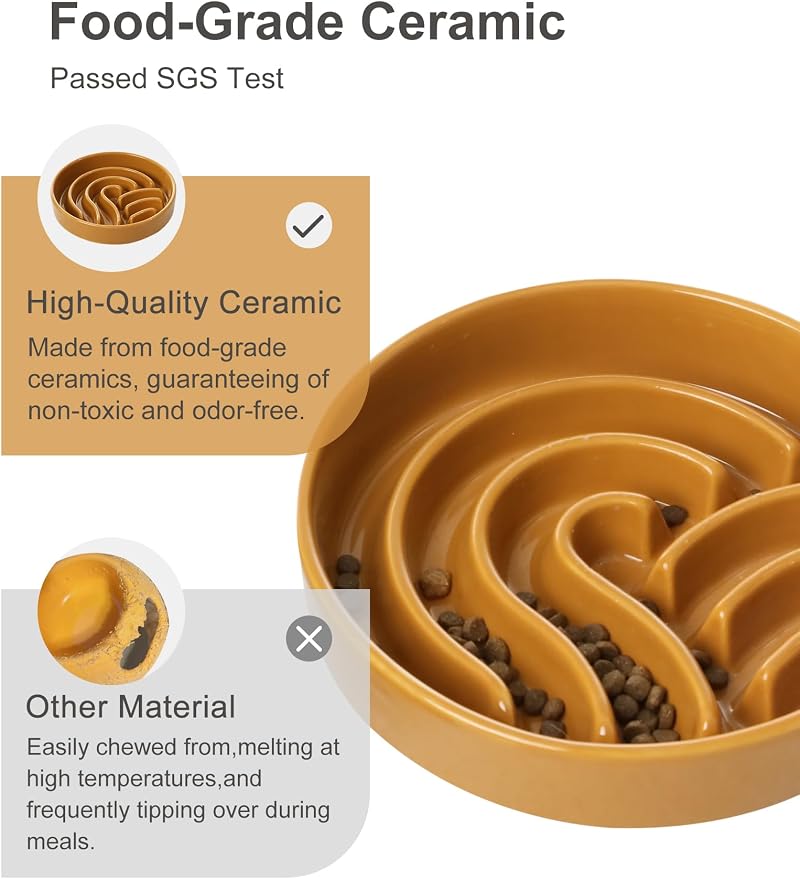 Ceramic Slow Feeder Dog Bowl, Maze Puzzle Non-Slip Silicone Base Stoneware Bowl for Small Medium Dogs, Heavy Duty Anti-Bloat Dog Food Bowl Dishwasher Safe – Orange, Medium