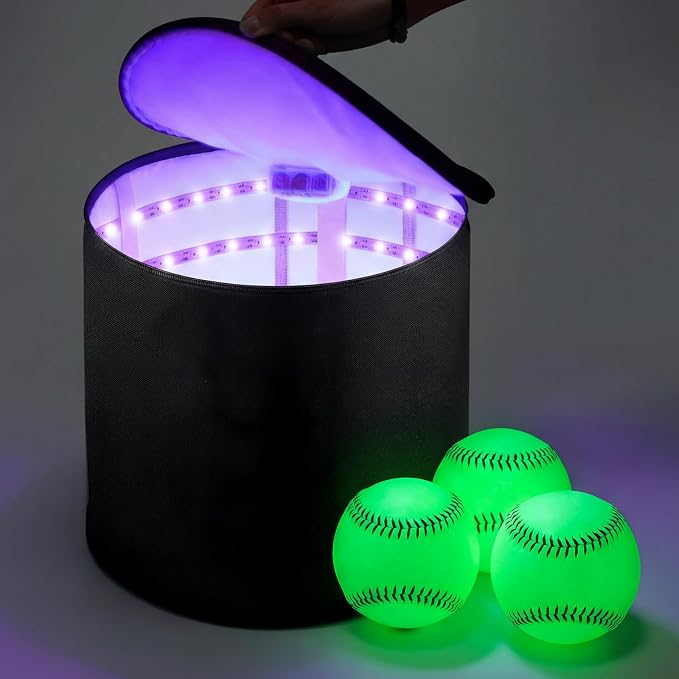 Hiboom 3 Pcs 3 Inch Glow in The Dark Baseballs UV Light Quick Charger Bag for Adults Playground Backyard Game Outdoor in The Dark Games
