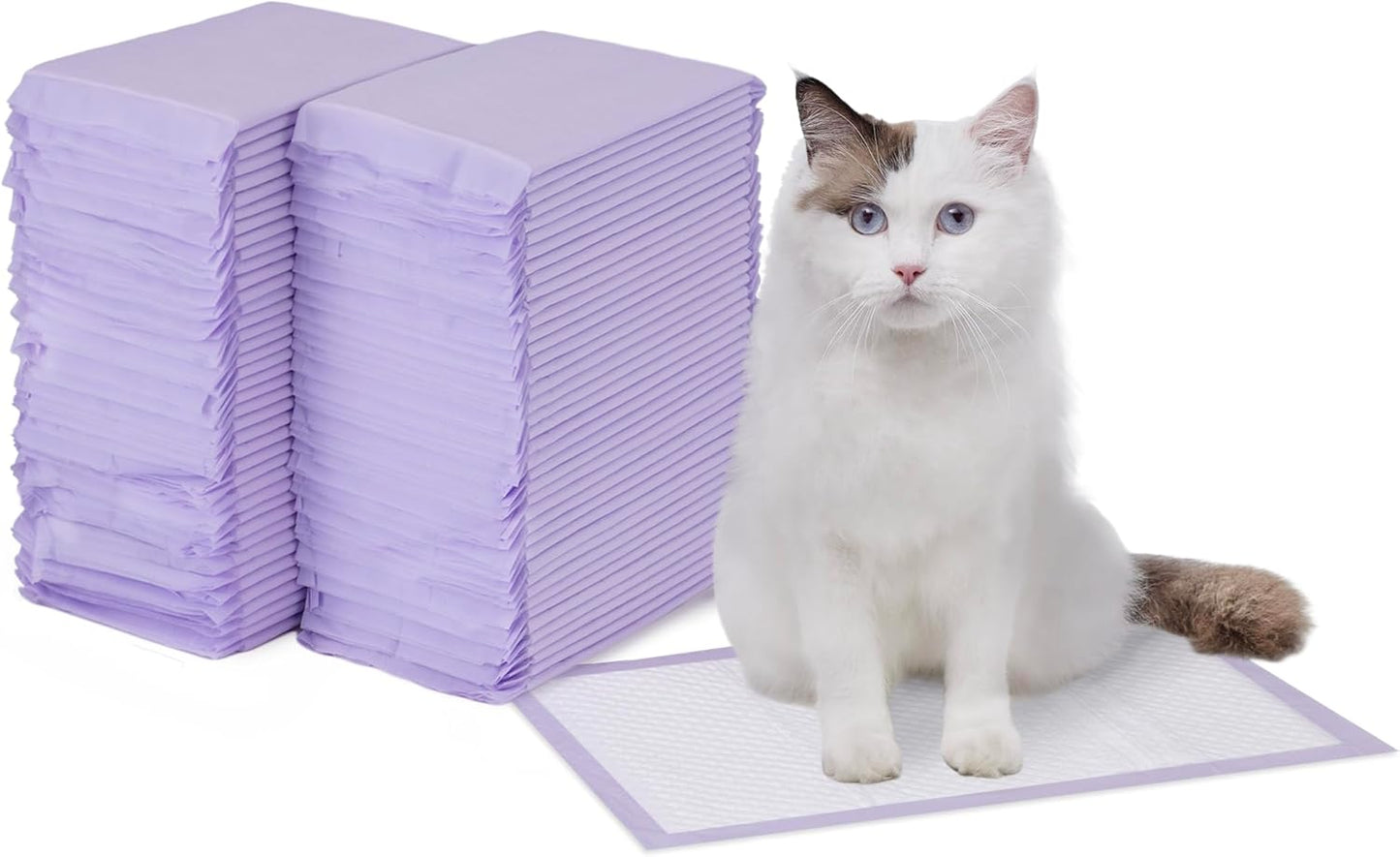 Amazon Basics Cat Pee Pads, 80 Count, Universal Fit for Litter Box, Odor Control with Lemon Scent, White/Purple