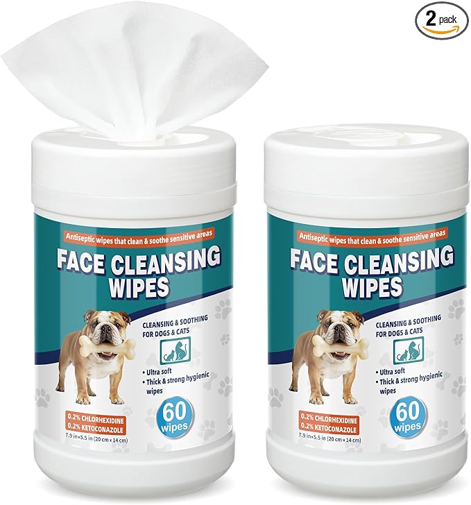 Dog Face Wipes 120 Count Dog Grooming Wipes for Wrinkly Breeds, Gentle Facial & Paw Cleaning, Deodorizing for French Bulldog, English Bulldog, Pugs & More