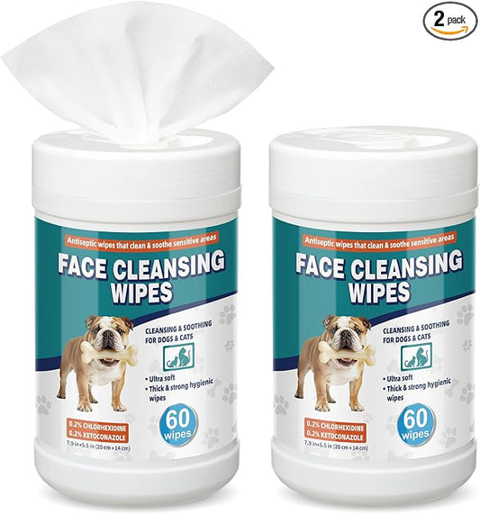 Dog Face Wipes 120 Count Dog Grooming Wipes for Wrinkly Breeds, Gentle Facial & Paw Cleaning, Deodorizing for French Bulldog, English Bulldog, Pugs & More