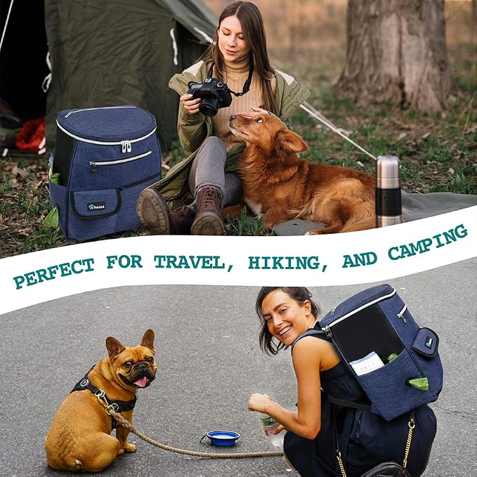 PetAmi Dog Travel Bag Backpack, 27L Airline Approved Pet Supplies Organizer with 2 Food Containers, 2 Collapsible Bowls & Poop Bag Dispenser, Weekend Road Trip Camping Dog Mom Gift, Navy Blue