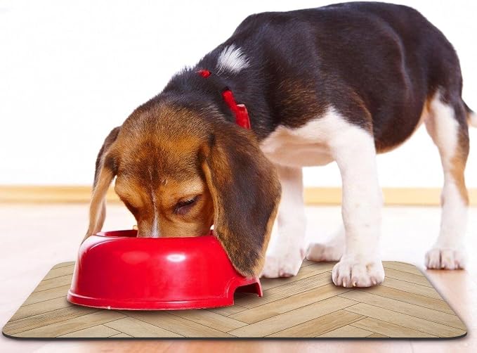 Dog Food Mats,Cat Absorbent Water Bowl Feeding Mats Pet Placemats for Food and Water Brown Wood Grain 12 * 20 inch