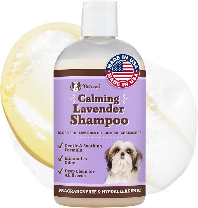 Natural Dog Company Calming Lavender Dog Shampoo – Hypoallergenic Deodorizing Wash for Smelly Dogs, Gentle Moisturizing Formula with Aloe Vera & Chamomile, 12 oz