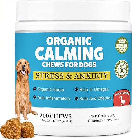 Calming Chews for Dogs, Dog Calming Treats with Melatonin, Stress & Anxiety Relief, Relaxation Aid for Travel, Vet Visits, Fireworks, Storms & Separation, Duck Flavor, 200 Soft Chews