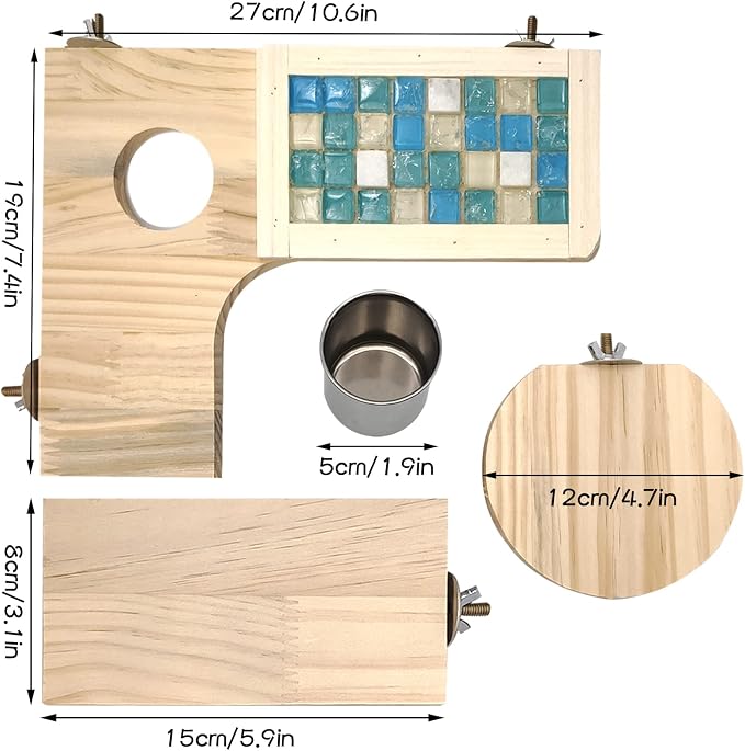 BNOSDM 2Pcs Black Rabbit Grinding Claw Pads 2Pack Bunny Scratch Foot Pads and Wooden Hamster Cage Platform Set Wood Chinchesilla Ledges and Platforms for Guinea Pig Ferret Chinchesilla Mouse