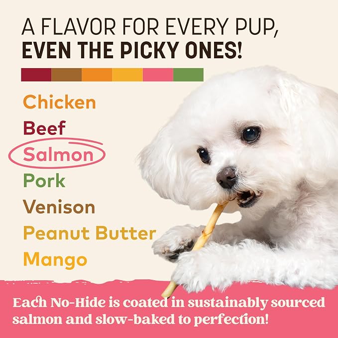 Earth Animal No Hide Stix - Long Lasting Rawhide Free Small Dog Chews Sticks, Salmon - 20 Count Value Pack