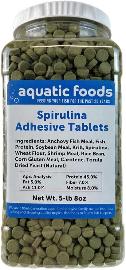 1/2" x 3/8" Spirulina Glass Sticking Wafers for Tropical & Community Fish Tetras, Guppies, Angel Fish, Cichlids, Goldfish. All Tropical Fish - WL…5-lbs 8oz Jar