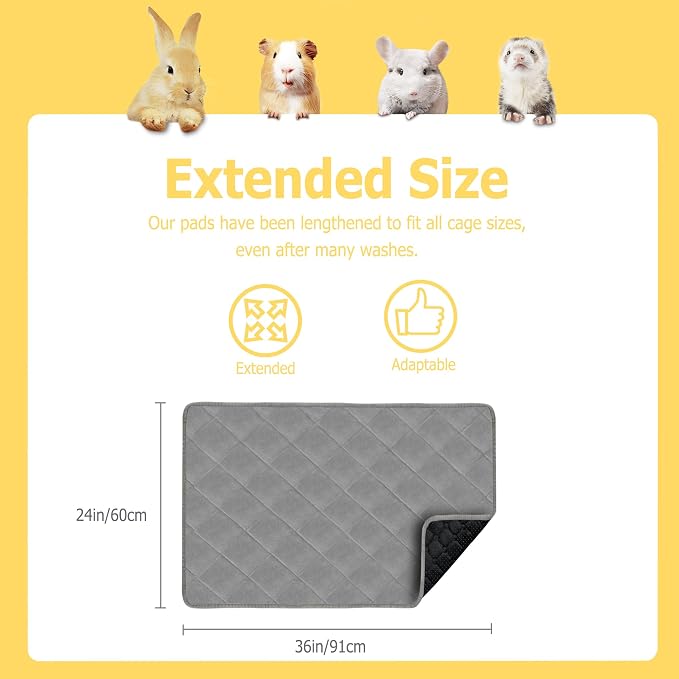Guinea Pig Fleece Cage Liner, 24X36in 2Pack Guinea Pig Bedding for C&C 2X3 Cage , Super Absorbent & Odor Control & Washable & Reusable Guinea Pig Liner, Pee Pad Mat for Small Animal, Rabbit, Bunny