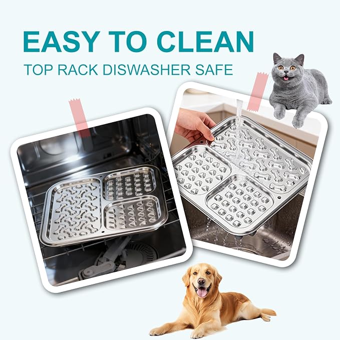 Stainless Steel Lick Mat for Dogs & Cats, Dog Lick Mat with Suction Cups & Crate Mount, Chew-Proof Slow Feeder Lick Pad with 3 Textured Zones for Calm Feeding & Anxiety Relief [2 Pack]