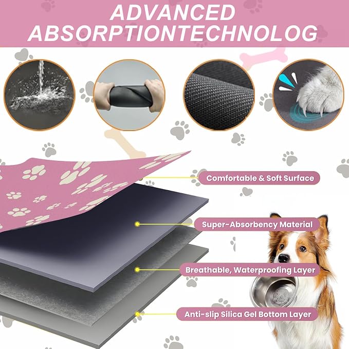 Pet Feeding Mat Dog Cat Food Mat Absorbent No Stains Quick Dry Rubber Bottom Anti-Slip Water Bowl Mats Easy to Clean for Indoor Pet Placemats Water Dispenser Mat