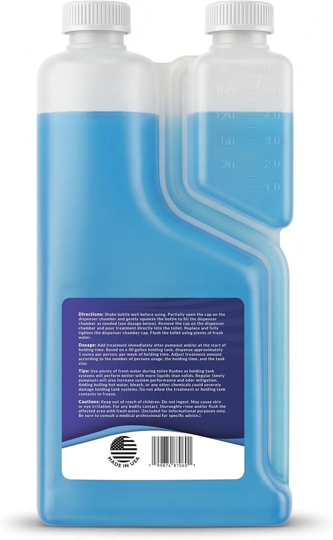 Marine Holding Tank Treatment, Large 32 Fl Oz Bottle, Fresh Clean Scent, Premium Strength Formula, Digest and Liquify Waste, Also for RVs and Campers