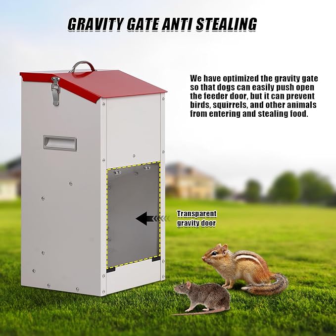 Galvanized Automatic Dog Feeder Large Breed Dog Food Dispenser for Large Dogs, 25lbs Outdoor Pets Feeder Gravity Food Feeder