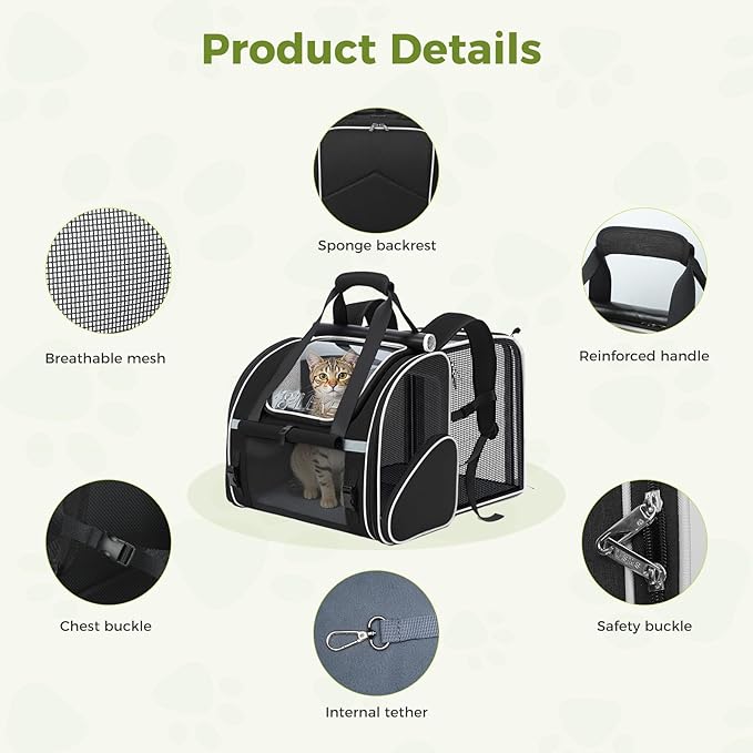 Lekereise Widened Pet Backpack Travel, Wide Pet Carrier Backpack for Large Cats and Dogs up to 20 lbs, Breathable Mesh Backpack Carrier with Sun Shade, Leash, Hand Carry for Travel Vet Car, Black