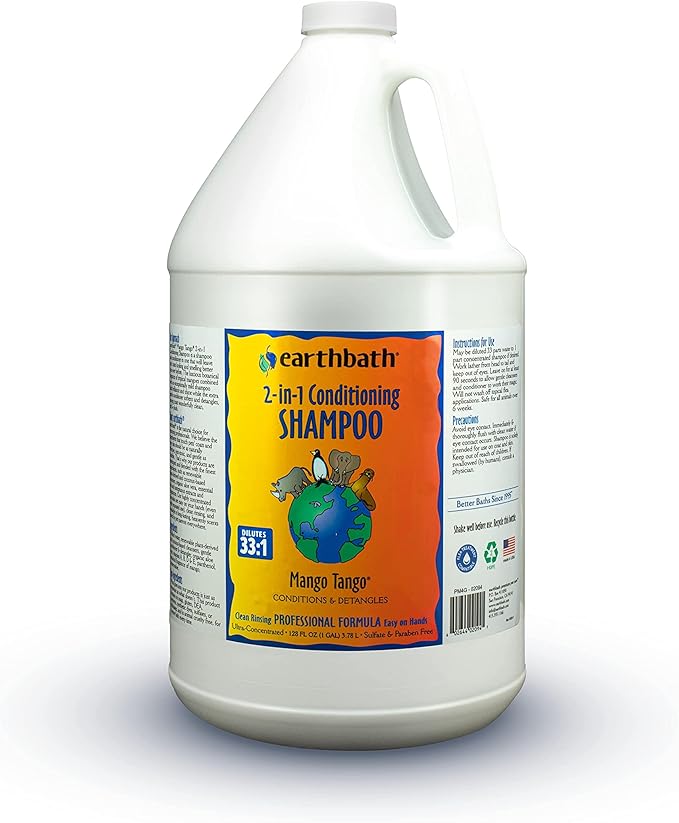 earthbath, Mango Tango 2-in-1 Conditioning Shampoo - Cruelty Free Dog Shampoo and Conditioner, Made in USA, Gentle Dog Conditioner, Best Puppy Shampoo & Puppy Supplies, Safe Dog Wash - 128 Oz (1 Pack)