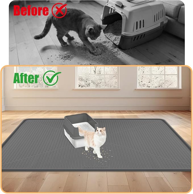 Silicone Cat Litter Mat, 45" x 30" Extra Large Litter Trapping Mat for Litter Box, Leak-Proof, Non-Slip, Kitty Litter Mats with Soft Texture for Floor, Keeping The Floor Clean (Dark Grey)