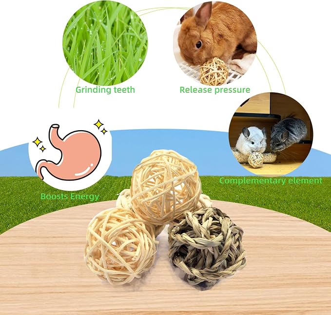 Hamiledyi 48PCS Rabbit Grass Balls 1.96in Guinea Pig Balls Small Animal Activity Enrichment Toy for Bunny Chinchilla Hamster Gerbil Grinding Playing