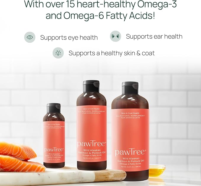 pawTree Salmon Oil-Dog and Cat Fish Oil Supplement-Ideal for Excessive Shedding Control, Seasonal Allergies, Itch Relief, Dry, Irritated Skin. with Heart-Healthy Omega-3 & Omega-6 Fatty Acids.