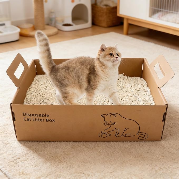 6 PCS Disposable Litter Boxes for Cats, Foldable & Portable Cat Litter Box with Scoops, Waterproof Hygienic, for Travel Car Hotel, Large (17x13.5x5.2in)