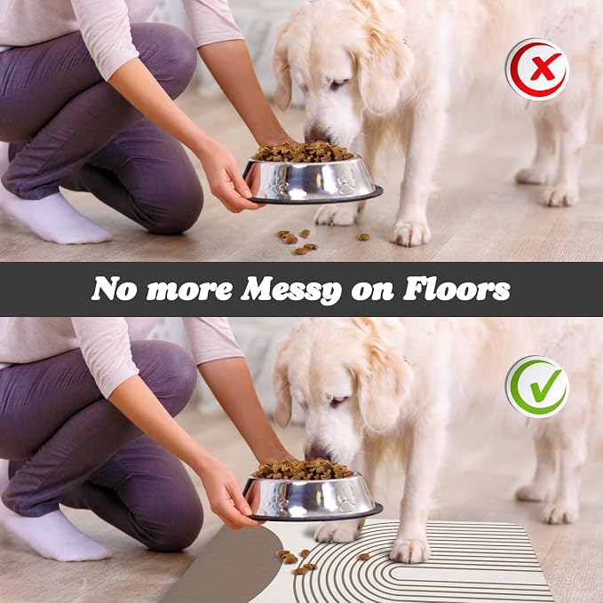 Dog Food Mats,Cat Absorbent Water Bowl Feeding Mats Pet Placemats for Food and Water Brown Bohemia 16 * 24 inch