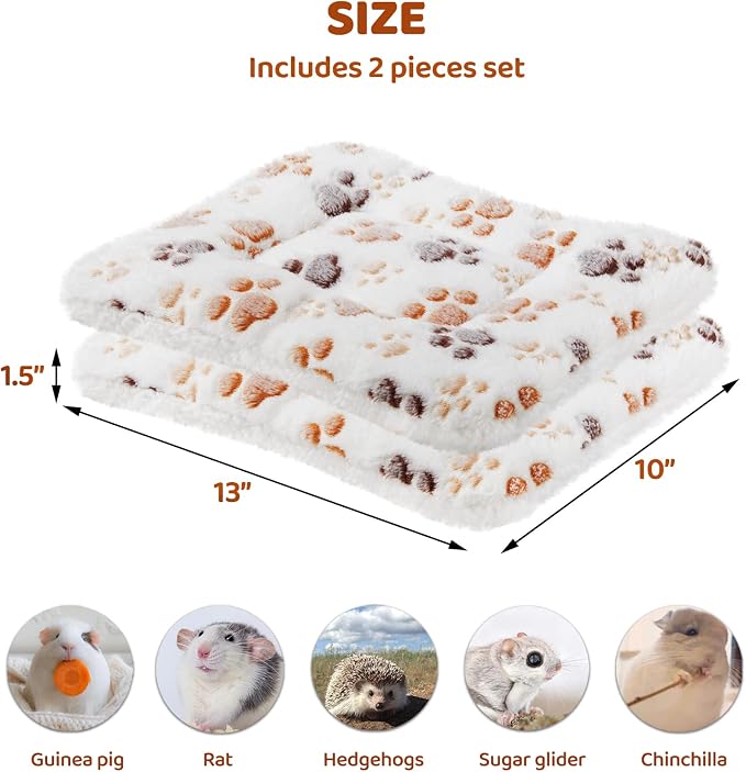 2 Pcs Guinea Pig Bed Mat Washable, Rabbit Winter Bed Pad for Indoor, Warm Small Animal Bed Mattres & Rabbit Pee Pads, Pet Toilet/ Potty Training Pads, Super Absorbent Guinea Pig Disposable Diaper